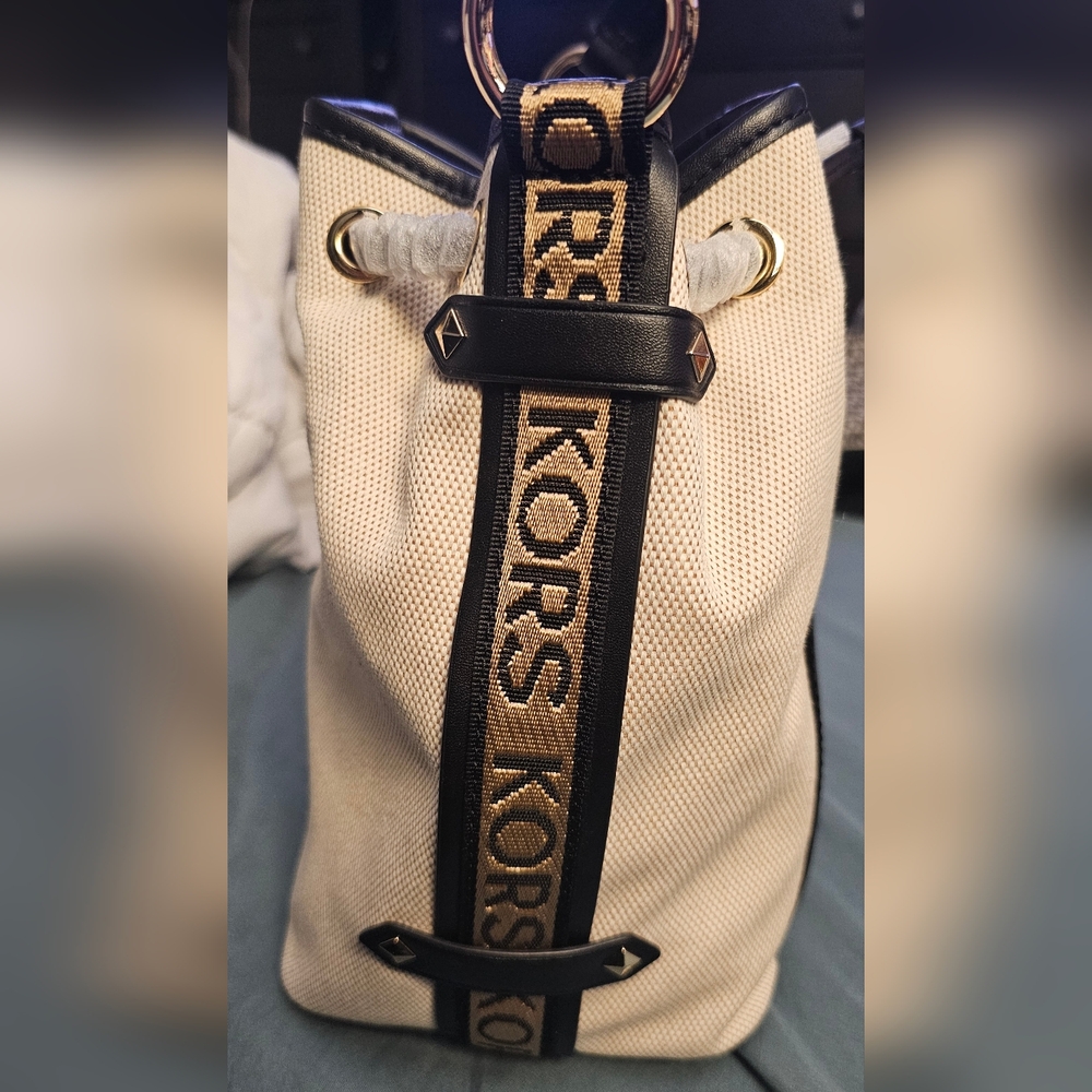 Michael Kors Maeve Medium Canvas Bucket Bag with Adjustable Shoulder Strap - Picture 8 of 10